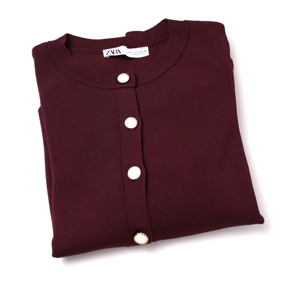 Zara Pearl Button Puff Sleeve Cardigan - L - Picture 4 of 15